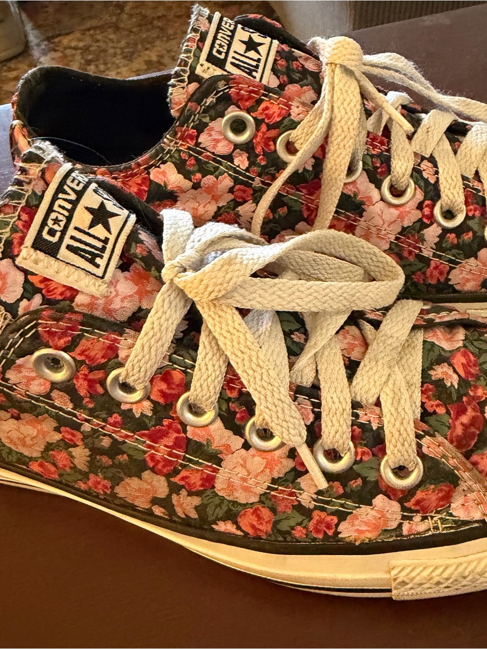 Converse Floral Low Top Sneakers - Black with Pink & Orange Flowers - Picture 4 of 11